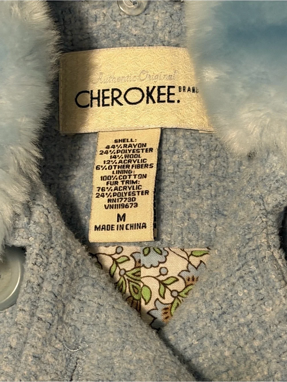 Cherokee Light Blue Faux Fur Trim Coat